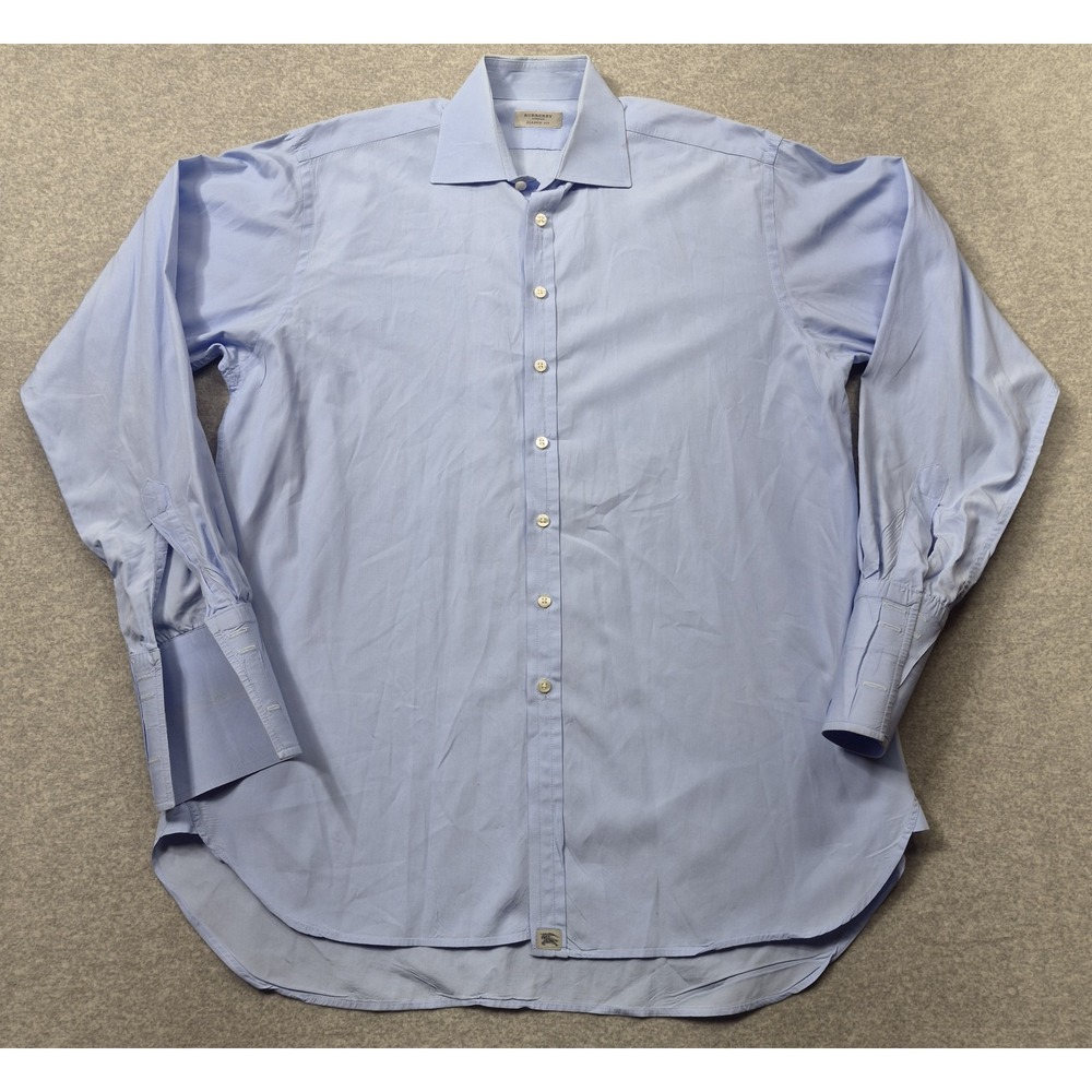 Burberry London Classic Fit Shirt Men's 16.5 42 Blue Long Sleeve Button Down